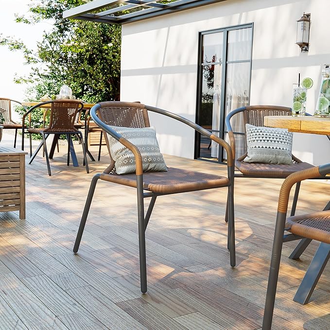 Amopatio Outdoor Dining Chairs Set of 6, Rattan Wicker Patio Chairs, Stackable - Image 8