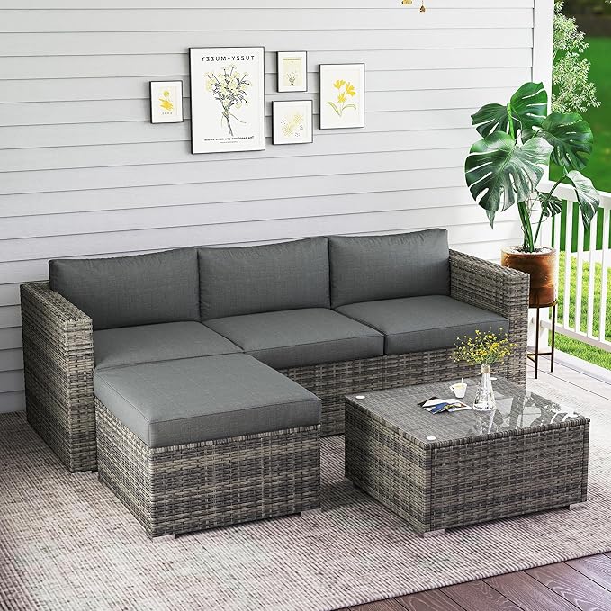 Wisteria Lane 5-Pieces Outdoor Patio Furniture Set, All Weather Wicker Rattan - Image 6