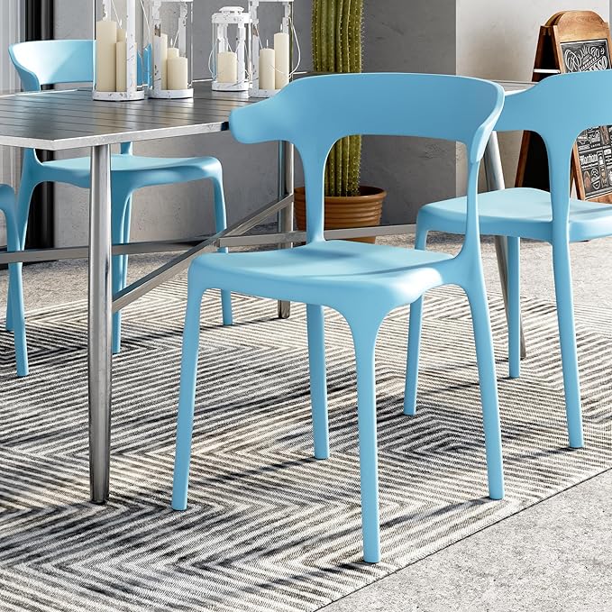 VECELO 4 Pack Plastic Stacking Chairs, Stackable Dining Chairs - Image 8