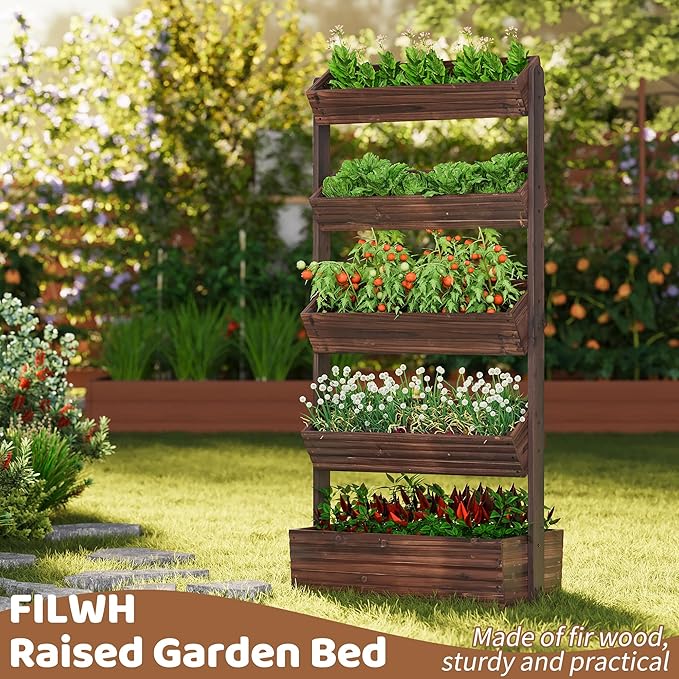 FILWH Wooden Raised Garden Bed Vertical Planter Box, Freestanding Plant Stand - Image 2
