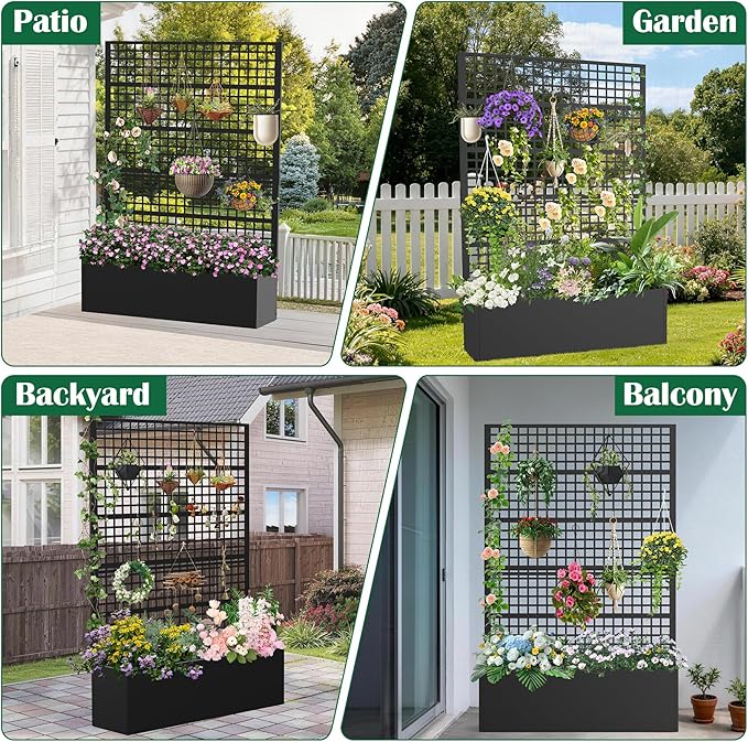 Metal Planter Box with Trellis 47" L x 16" W x 72" H, Raised Garden Bed with - Image 7