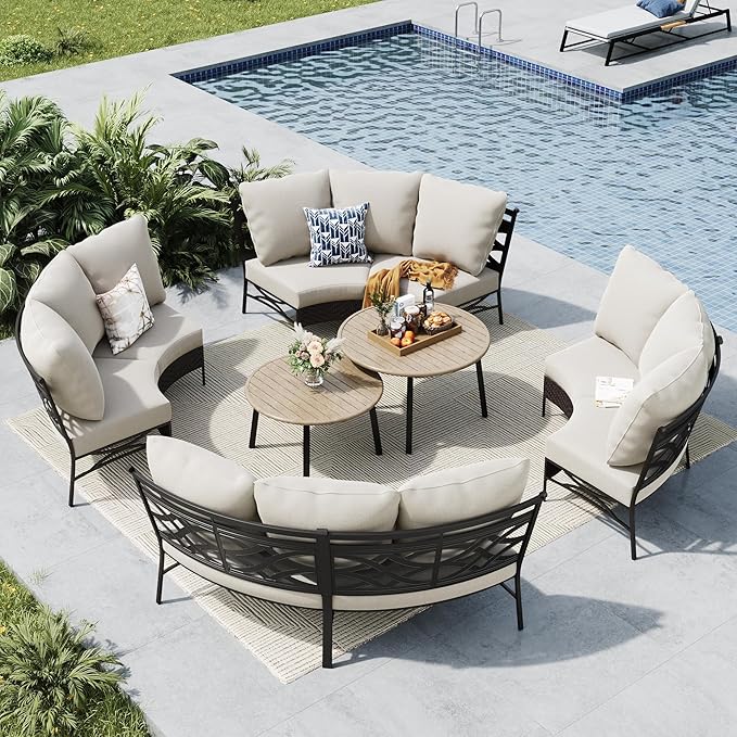 MFSTUDIO Patio Furniture Set, 8 Seats Half-Moon Curved Outdoor Sectional Sofa by MFSTUDIO