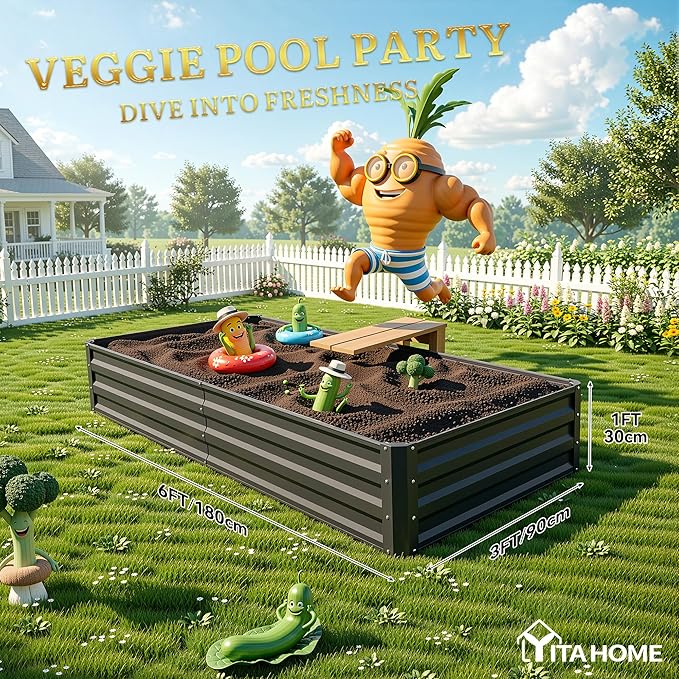 YITAHOME 6x3x1ft 2pcs Large Raised Garden Bed Kit, Galvanized Metal Planter Box - Image 8