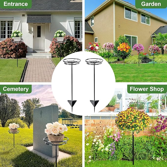 Tellingyou 2 Pack Adjustable Outdoor Flower Pot Stand, Metal Outdoor Plant - Image 8