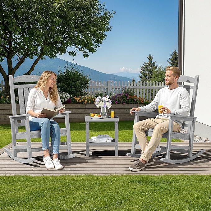 SERWALL HDPE Outdoor Rocking Chair Set of 4, Oversized Patio Rocking Chairs - Image 2