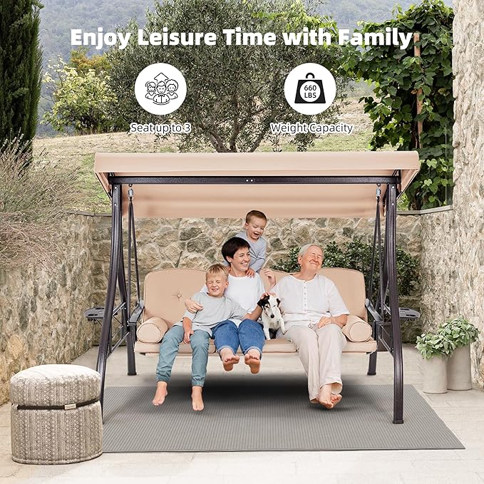 HOMREST 3 Seat Outdoor Porch Swing - Image 7
