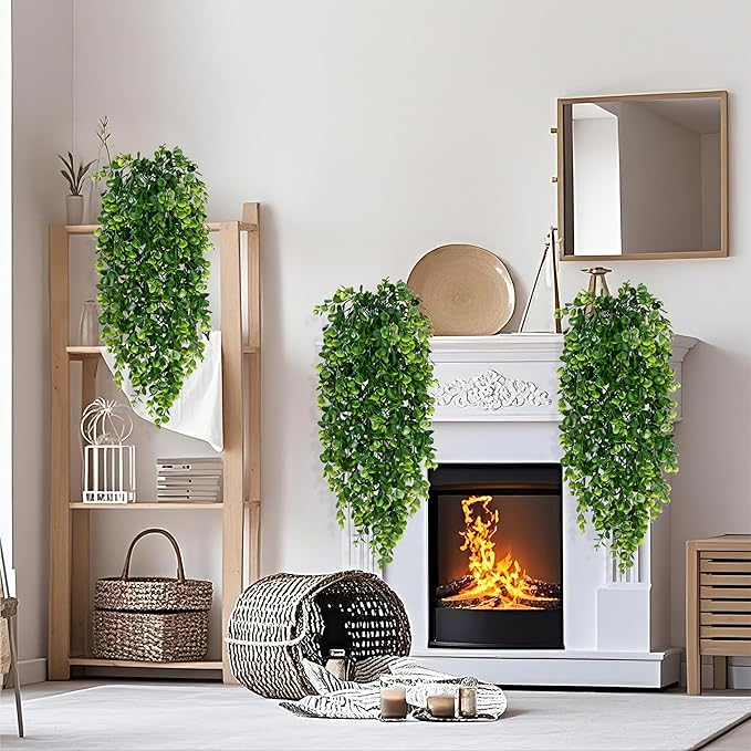 Waipfaru 4Pcs Fake Hanging Plants 2.7ft Fake Plants Eucalyptus Leaves UV - Image 4