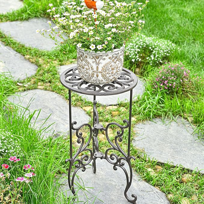 Sungmor Heavy Duty Cast Iron Potted Plant Stand, 19.3-Inch 1 Tier Metal Planter - Image 3