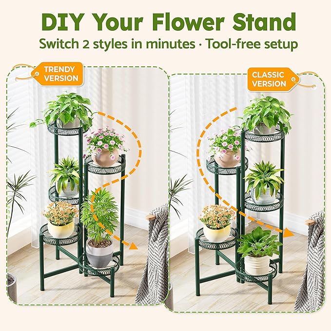 5-Tier Metal Plant Stand Indoor Outdoor, Corner Tall Plant Shelf - Image 4