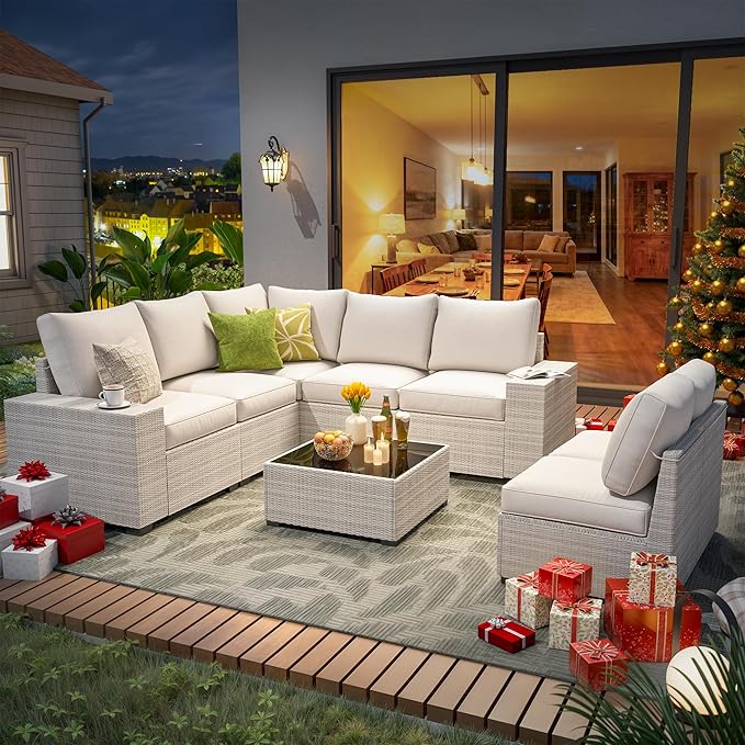 8 Piece Outdoor Patio Furniture Set, Outdoor Sectional Furniture, Rattan & by Olimix