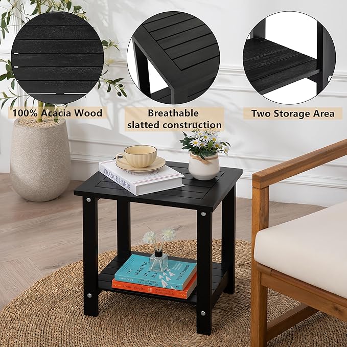 Black Adirondack Outdoor Accent Table – Weather-Resistant Acacia Wood Outdoor - Image 4