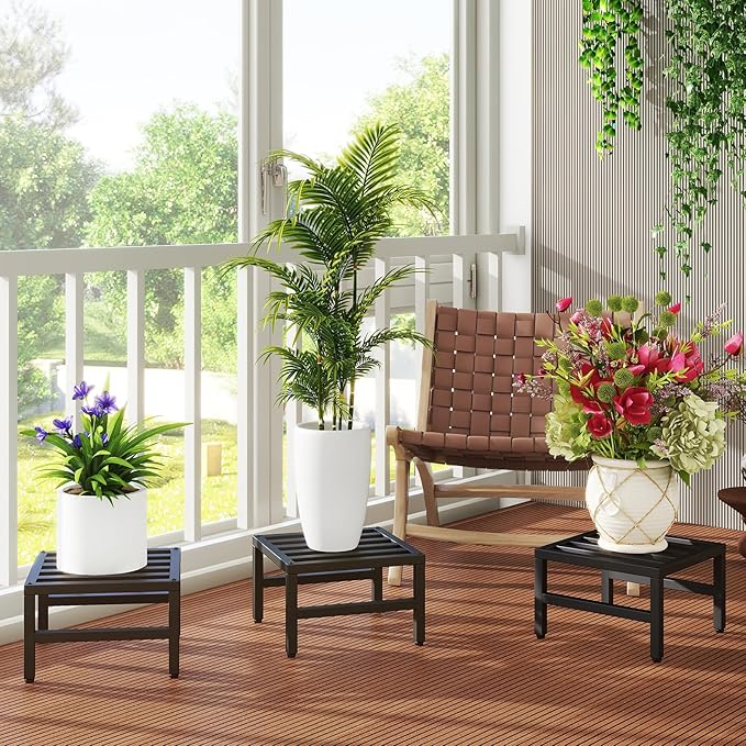 IBUYKE 3 Pack Metal Plant Stand Indoor Outdoor, Heavy Duty Small Flower Pot - Image 7