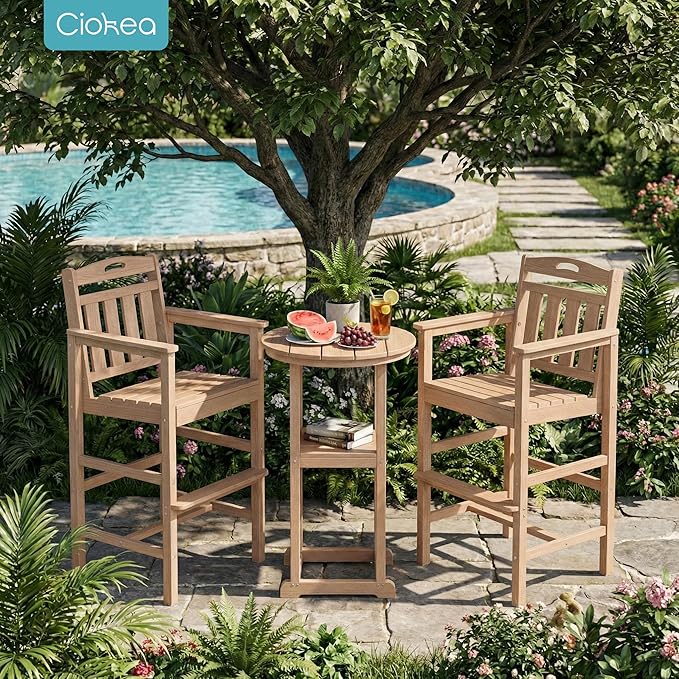 Ciokea 3-Pcs Bistro Table and Chairs, All-Weather Round High Top Bar Table - Image 3