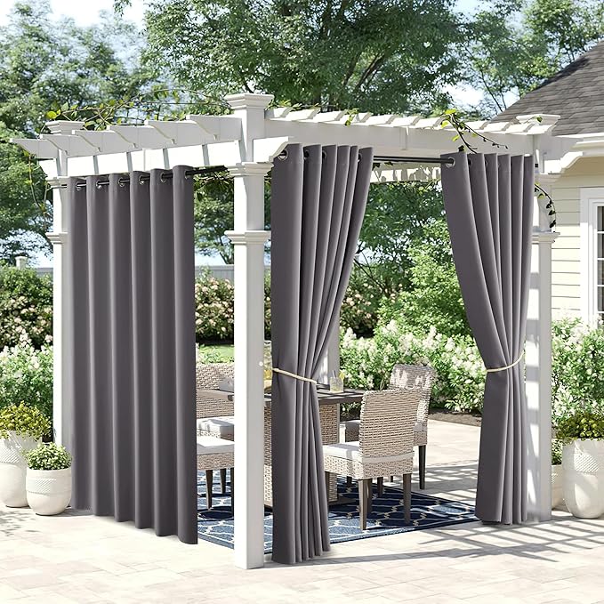 NICETOWN 2 Panels Waterproof Patio Outdoor Curtains 95 inches Long, Thermal by NICETOWN