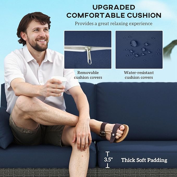 Outsunny Patio Couch PE Wicker Deep Seating Outdoor Sofa - Image 5