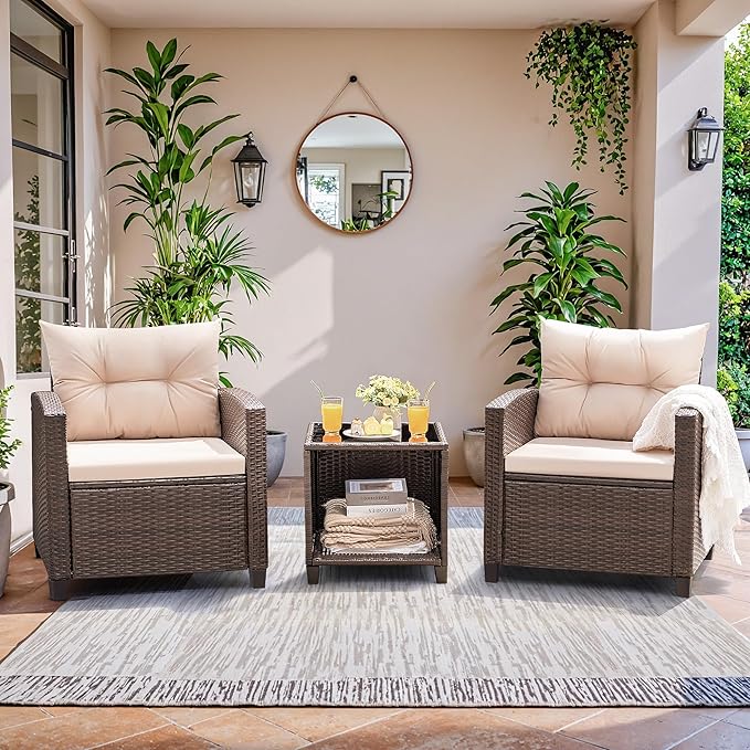 Devoko 3 Pieces Patio Furniture Set, PE Rattan Wicker Patio Set - Image 2