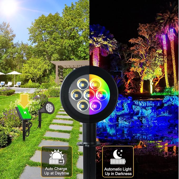 T-SUNUS RGB Solar Landscape Spotlights Christmas, Color Changing Spot Lights - Image 3