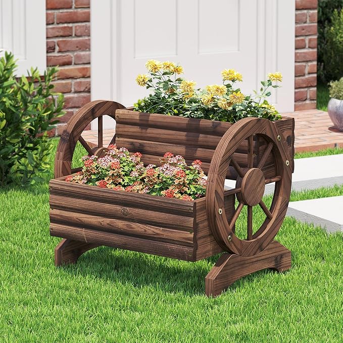 Wooden Wagon Planter Wooden Flower Cart - Image 7