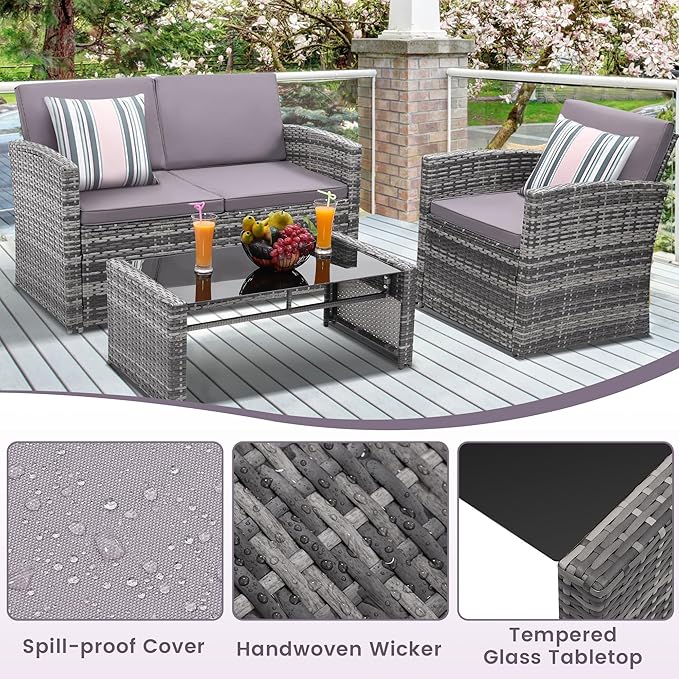 4-Piece Patio Furniture Set, Wicker Outdoor Rattan Sectional Sofa - Image 5