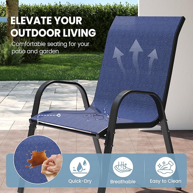 Patio Dining Chairs Set of 4, Outdoor Stackable Dining Chairs High Back - Image 4