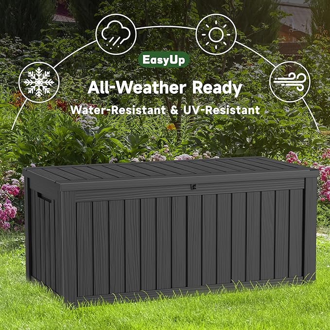 EasyUp 150 Gallon Outdoor Storage Box, Resin Waterproof UV-Resistant Deck Box - Image 5