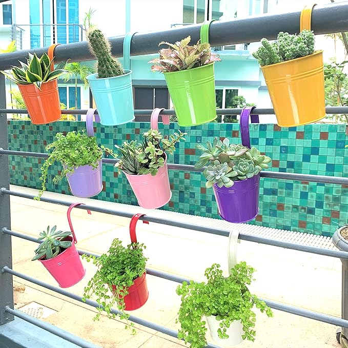 LaLaGreen Hanging Planters Outdoor -10 Pack, 6 Inch Colorful Large Metal Flower - Image 5