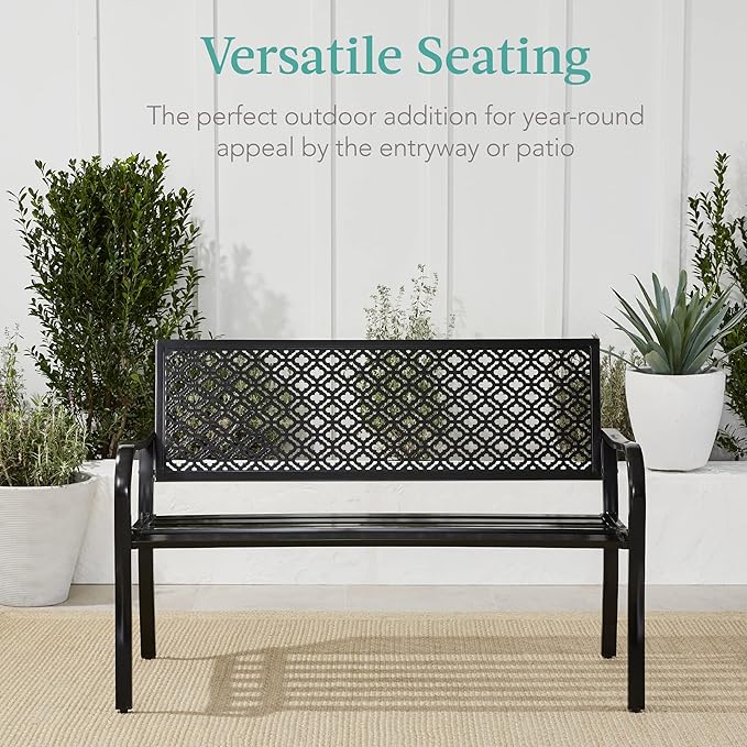Best Choice Products Outdoor Bench 2-Person Metal Steel Benches Furniture - Image 6