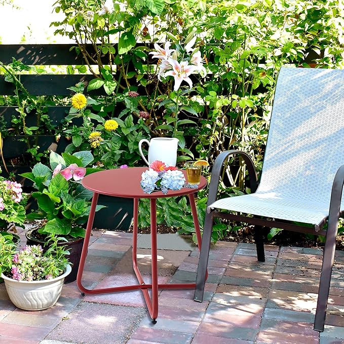 Patio Small Side Table Waterproof Round Metal Steel Weather Resistant Portable - Image 9