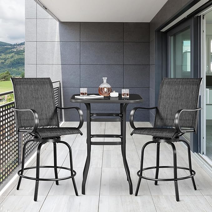 Yaheetech Patio Swivel Bar Stools Outdoor Chairs Set of 2 Outdoor High Bistro - Image 2
