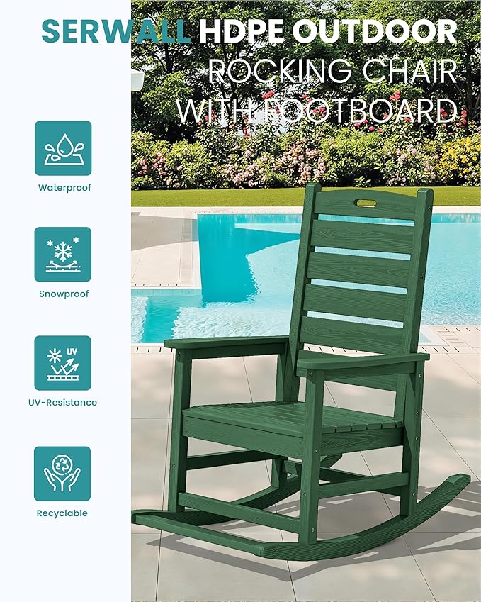 SERWALL Outdoor Rocking Chair, Oversized Rocking Chair - Image 4