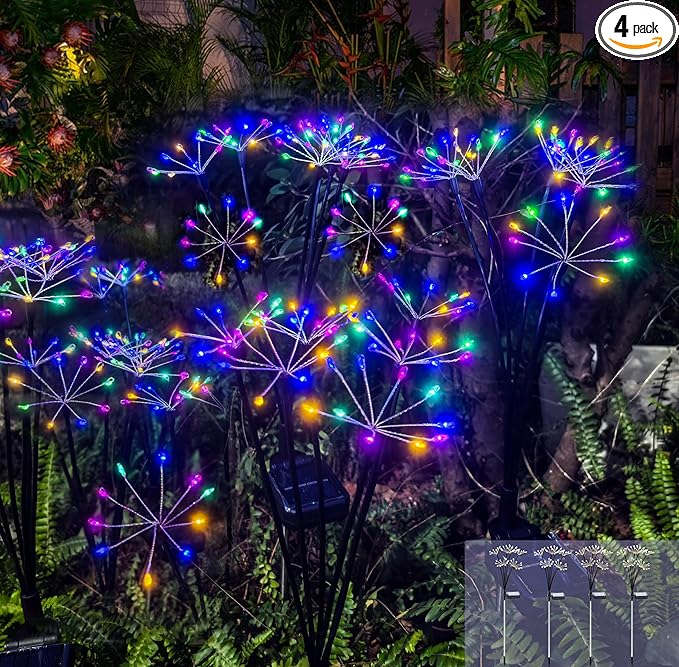 Kwaiffeo 4 Pack Solar-Powered Firework Fairy Lights, Solar Light Outdoor by Kwaiffeo