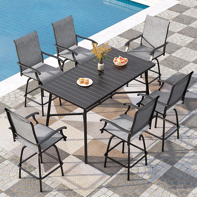 PHI VILLA Outdoor Swivel Patio Bar Stools Set of 6, 30 Inch Bar Height Tall - Image 2