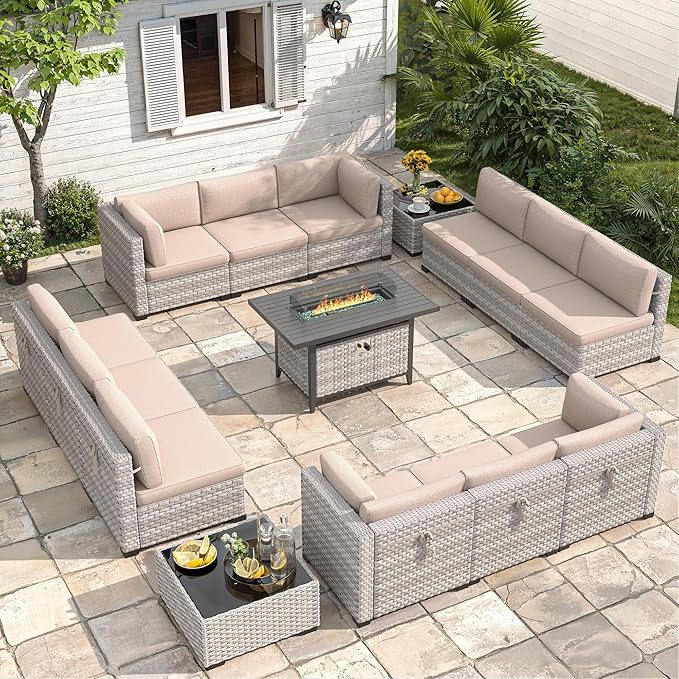 12-Seat Modern Outdoor Wicker Rattan Patio Furniture Set by MASIONBACKYARDS