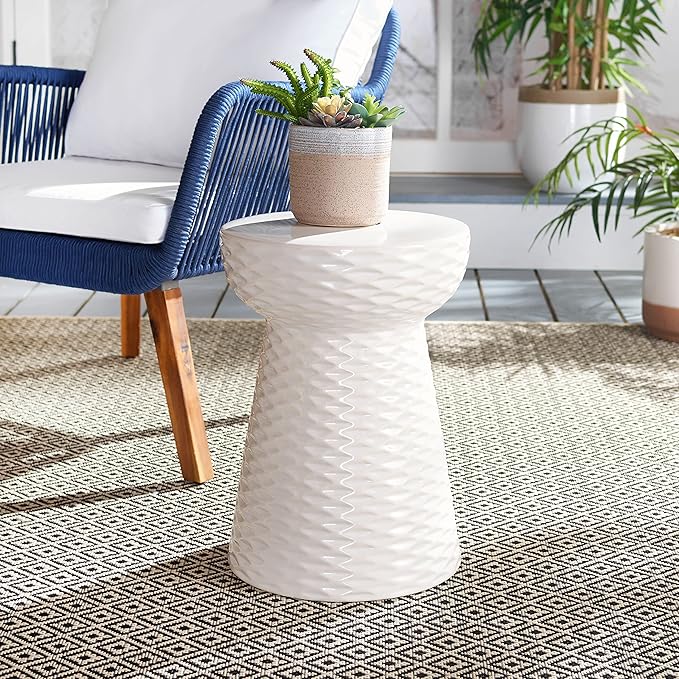 Safavieh Castle Gardens Collection Daphne White Glazed Ceramic Garden Stool - Image 2