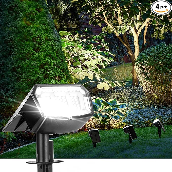 Solar Spot Lights Outdoor Waterproof 4 Pack IP65, 63 LED 3 Lighting Modes by AUDERWIN