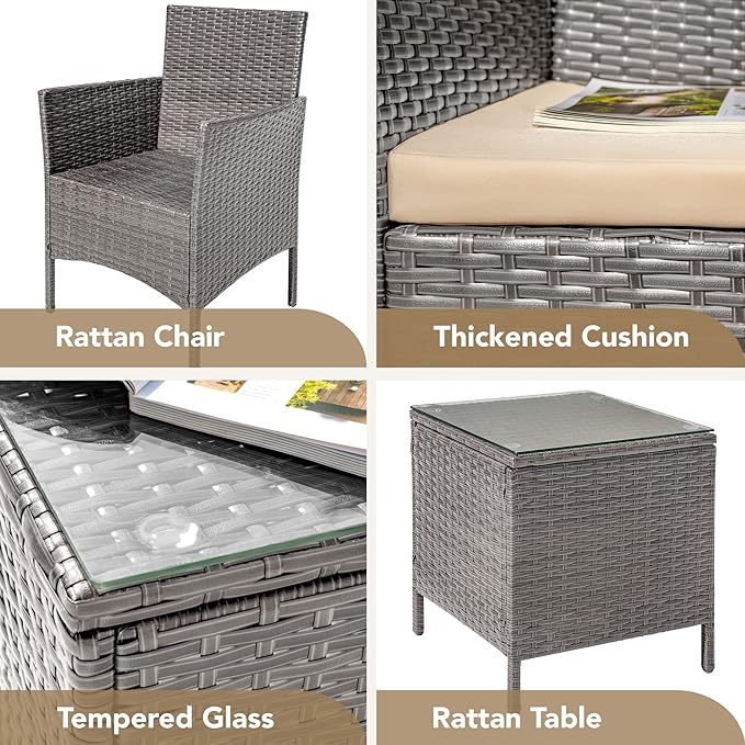 Devoko 3 Pieces Patio Furniture Sets Clearance PE Rattan Wicker Chairs - Image 7