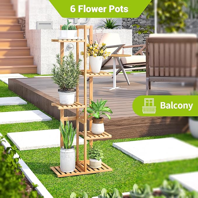 BMOSU Bamboo Plant Stand for Indoor Outdoor Plants Corner Tall Plant Shelf 6 - Image 4