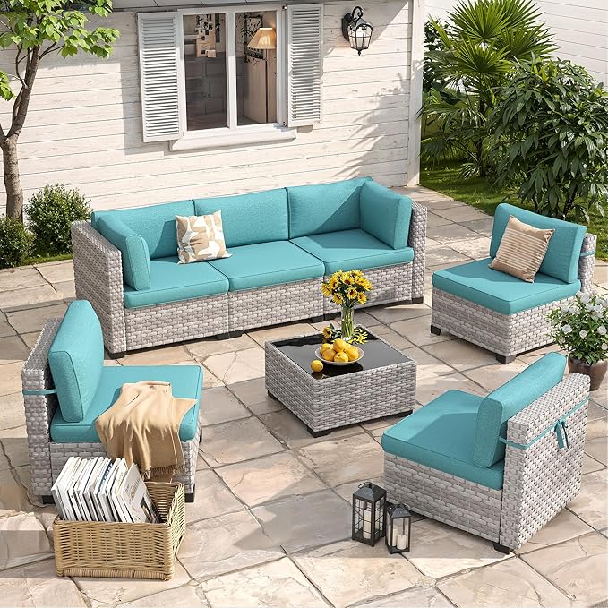 6-Seat Modular Patio Furniture Set – Outdoor Wicker Sectional Sofa by MASIONBACKYARDS