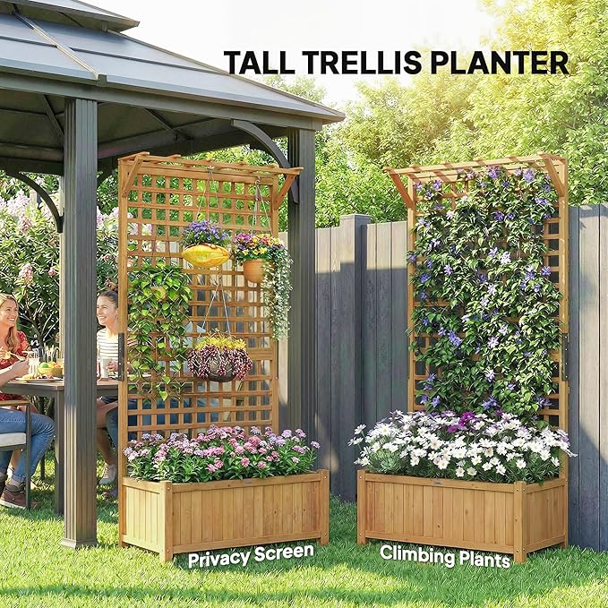 Outsunny Wood Planter with Trellis, Raised Garden Bed - Image 3