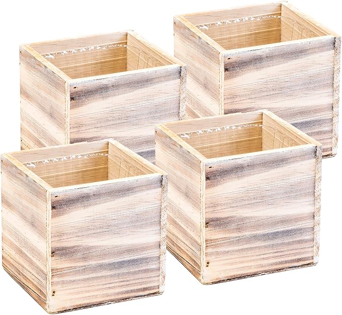 Wooden Planter Box, Rustic Whitewash by Unknown
