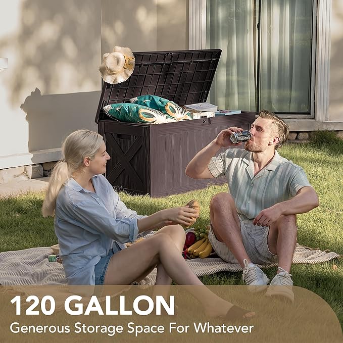 Devoko 120 Gallon Deck Box Resin Outdoor Storage Box Waterproof - Image 3