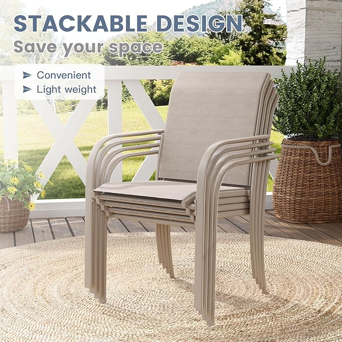 VICLLAX Patio Table and Chair Set of 10, All Weather Metal Round Outdoor Dining - Image 3