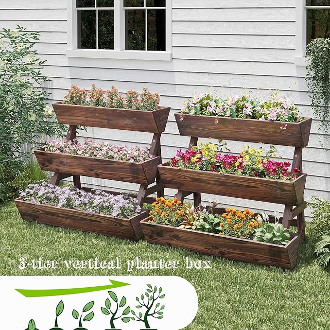 3-Tiers Wooden Raised Garden BedPlanter Box Gardening Outdoor Planter Box Patio - Image 2