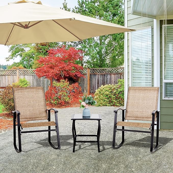 Vongrasig 3 Piece Outdoor Rocking Bistro Set, Textilene Fabric Small Patio - Image 9