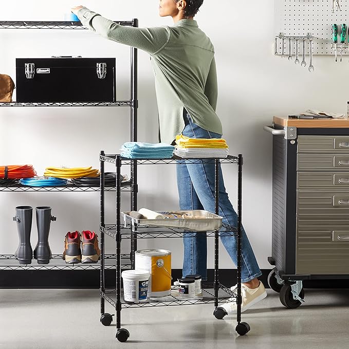 Amazon Basics 3-Shelf Adjustable Heavy Duty Storage Shelving Unit on 2" Wheels - Image 2