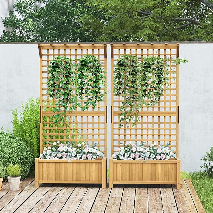 Outsunny Wood Planter with Trellis, Raised Garden Bed - Image 6