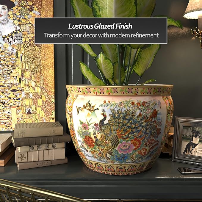 Red Lantern Large 22" Satsuma Porcelain Fishbowl Planter - Image 3