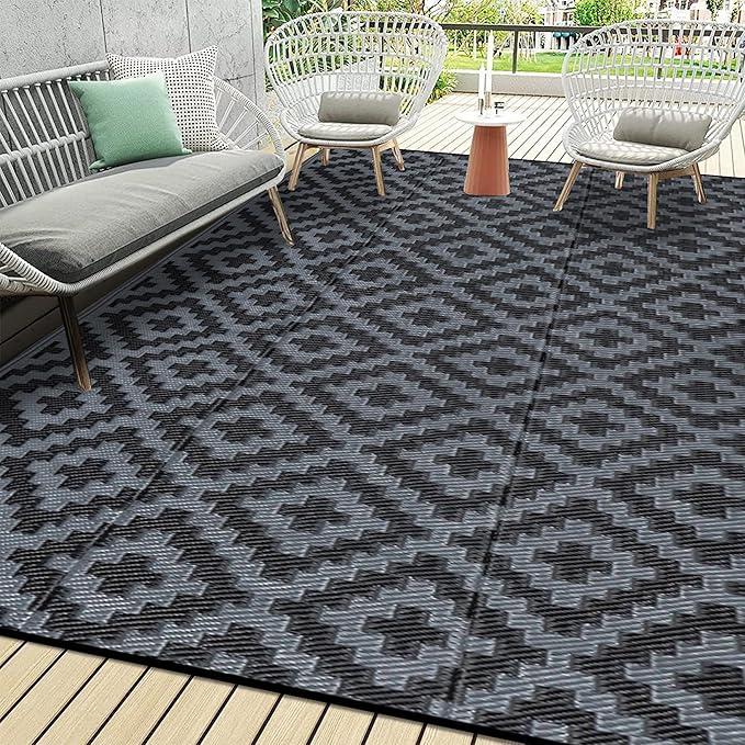 SAND MINE Waterproof Outdoor Rug 9x18 ft, Plastic Reversible Rug, Modern Area by SANDMIND