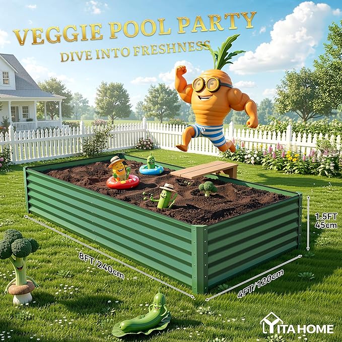 YITAHOME 8x4x1.5ft 2pcs Large Raised Garden Bed Kit, Galvanized Metal Planter - Image 9