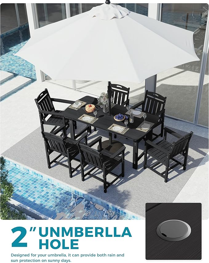 Ciokea HDPE Outdoor Dining Set, 7-Piece Patio Table and Chairs Set - Image 4